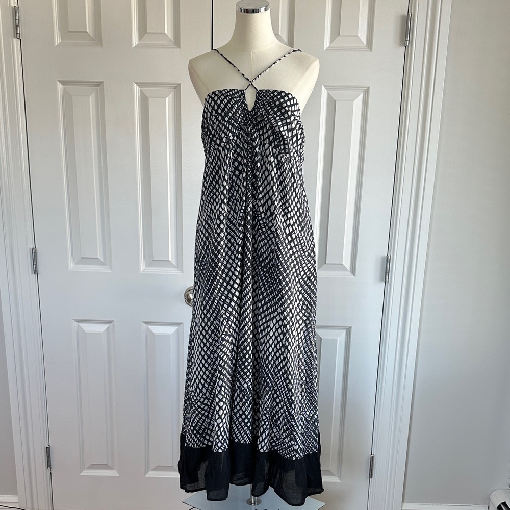 NWT Du Paradis Aralia Halter Empire Waist 100% Cotton Boho Vacation Midi Dress L